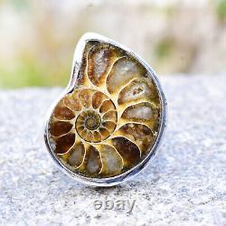 Ammonite Fossil Gemstone 925 Sterling Silver Ring Jewelry Size 10.75 D-06