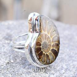 Ammonite Fossil Gemstone 925 Sterling Silver Ring Jewelry Size 10.75 D-06