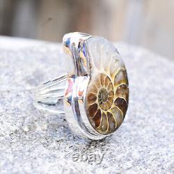 Ammonite Fossil Gemstone 925 Sterling Silver Ring Jewelry Size 10.75 D-06