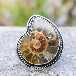 Ammonite Fossil Gemstone 925 Sterling Silver Ring Jewelry Size 10.75 D-06