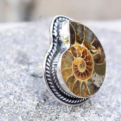 Ammonite Fossil Gemstone 925 Sterling Silver Ring Jewelry Size 10.75 D-06