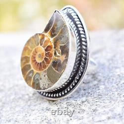 Ammonite Fossil Gemstone 925 Sterling Silver Ring Jewelry Size 10.75 D-06