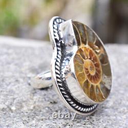 Ammonite Fossil Gemstone 925 Sterling Silver Ring Jewelry Size 10.75 D-06