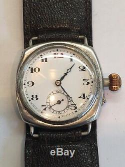 Antique 1918 Borgel Sterling Silver WW1 Officers Trench Watch 34mm 15 Jewels
