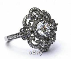 Antique 2 Ct Round Cut Moissanite Art Deco Promise Solid Vintage Engagement Ring