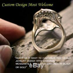 Antique 2 Ct Round Cut Moissanite Art Deco Promise Solid Vintage Engagement Ring