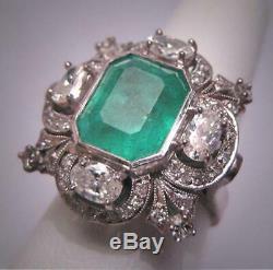 Antique 6.60ct Emerald Stone Vintage Art Deco Wedding Sterling 925 Silver Ring