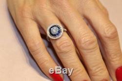 Antique Art Deco Blue Sapphire White Diamond Vintage Engagement Wedding Ring