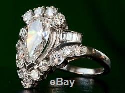 Antique Art Deco Engagement Ring Vintage 2.9 Ct Pear Diamond 14k White Gold Over