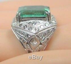 Antique Art Deco Vintage Fine 14.23ct Colombian Emerald Engagement Ring 925 SS