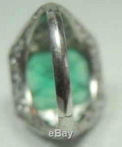 Antique Art Deco Vintage Fine 14.23ct Colombian Emerald Engagement Ring 925 SS