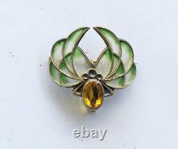 Antique Art Nouveau Sterling Plique-a-jour Pin With Stone