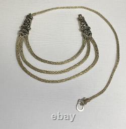 Antique Art Noveau Sterling Silver Three Strand Necklace Ornate Pattern 19 Inch