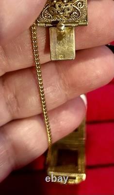 Antique Chinese Export Apple Green Jade Sterling Silver Gold Plated Bracelet 6