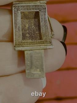 Antique Chinese Export Apple Green Jade Sterling Silver Gold Plated Bracelet 6