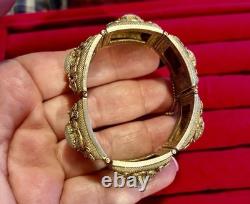 Antique Chinese Export Apple Green Jade Sterling Silver Gold Plated Bracelet 6