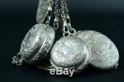 Antique EDWARDIAN SILVER STERLING CHATELAINE Charms Knife Powder Box Pill Mirror