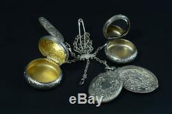 Antique EDWARDIAN SILVER STERLING CHATELAINE Charms Knife Powder Box Pill Mirror