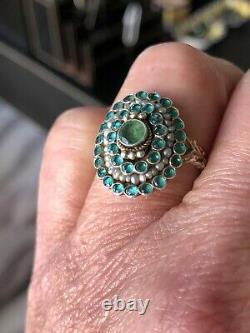 Antique Edwardian Emerald Seed Pearl Ring Size 8 Engagement Wedding Anniversary