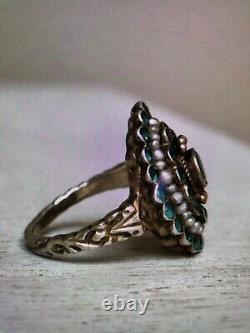 Antique Edwardian Emerald Seed Pearl Ring Size 8 Engagement Wedding Anniversary