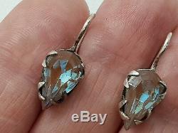 Antique Edwardian Foiled Saphiret Glass Sterling Silver Vintage Earring