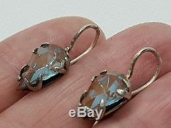 Antique Edwardian Foiled Saphiret Glass Sterling Silver Vintage Earring