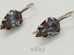 Antique Edwardian Foiled Saphiret Glass Sterling Silver Vintage Earring