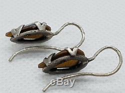 Antique Edwardian Foiled Saphiret Glass Sterling Silver Vintage Earring