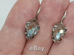 Antique Edwardian Foiled Saphiret Glass Sterling Silver Vintage Earring