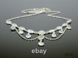 Antique English c1900 Natural Moonstone Festoon Necklace in Silver 7.6g