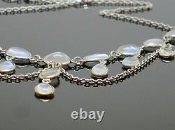 Antique English c1900 Natural Moonstone Festoon Necklace in Silver 7.6g