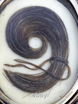 Antique French Sterling Silver Black Enamel & Onyx Locket Pendant Mourning Hair
