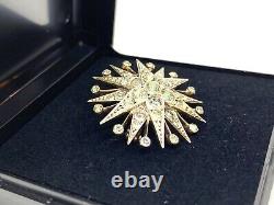 Antique German Gold On Sterling Silver Sparkly Diamond Paste Starburst Brooch