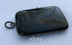 Antique German Sterling Silver Black Enamel Mourning Locket Pendant Germany