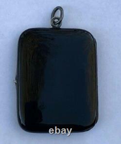 Antique German Sterling Silver Black Enamel Mourning Locket Pendant Germany