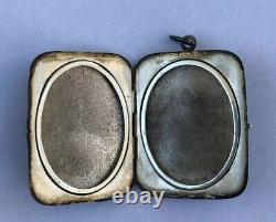 Antique German Sterling Silver Black Enamel Mourning Locket Pendant Germany