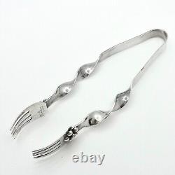 Antique Handmade Sterling Silver Fork Tongs Twisted 7in