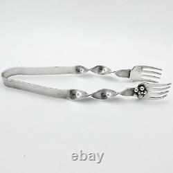 Antique Handmade Sterling Silver Fork Tongs Twisted 7in