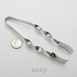 Antique Handmade Sterling Silver Fork Tongs Twisted 7in