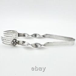 Antique Handmade Sterling Silver Fork Tongs Twisted 7in