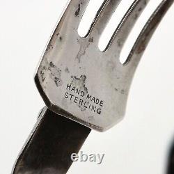 Antique Handmade Sterling Silver Fork Tongs Twisted 7in