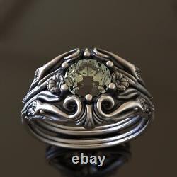 Antique-Inspired Floral Engagement Ring Vintage Sterling Silver Handmade Ring