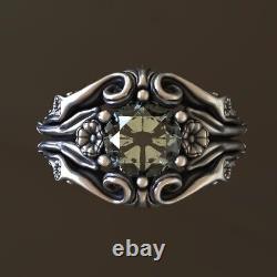 Antique-Inspired Floral Engagement Ring Vintage Sterling Silver Handmade Ring