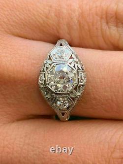 Antique Late Art Deco Engagement Vintage Ring 14K White Gold Over 1.8 Ct Diamond
