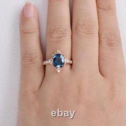 Antique London Blue Topaz Engagement Ring 14k Gold Natural Art Deco Jewelry Band