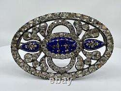 Antique Sterling Silver, Paste Stone And Enamel Brooch Pin (1870G)
