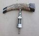 Antique Sterling Silver Wine Bottle Cork Opener Corkscrew Vintage Stag Handle