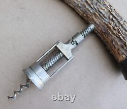 Antique Sterling Silver Wine Bottle Cork Opener Corkscrew Vintage Stag Handle