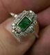Antique Style Art Deco 1.50ct Emerald Cut Emerald Ring 14k White Gold Fn 925 Ss