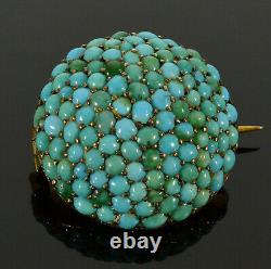 Antique Victorian 10k Gold Turquoise Pave Brooch Pin C. 1860